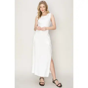 Linen Blended Tie Waist Dress