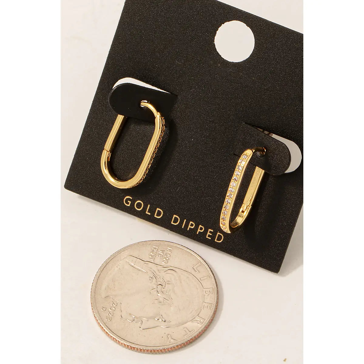 Gold Dipped Cz Pave Edge Oval Hoop Earrings