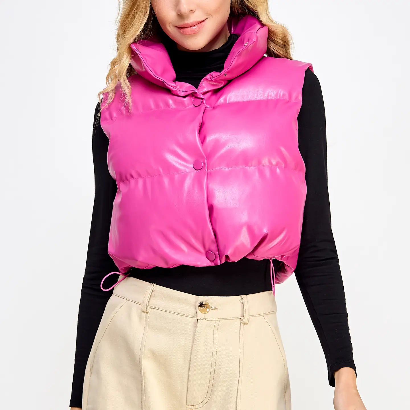 Cropped Hot Pink Puffer Vest