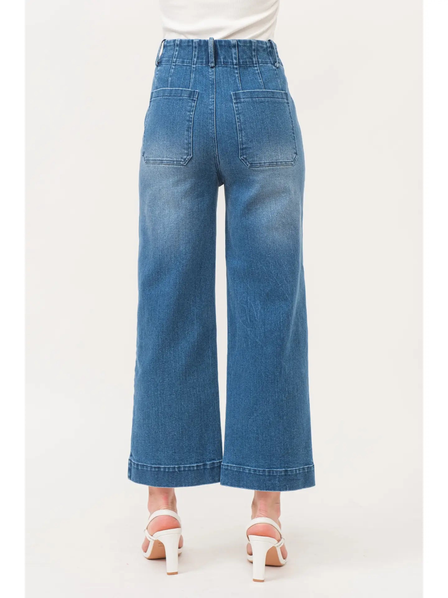 Patched Pockets Cropped Denim Pants