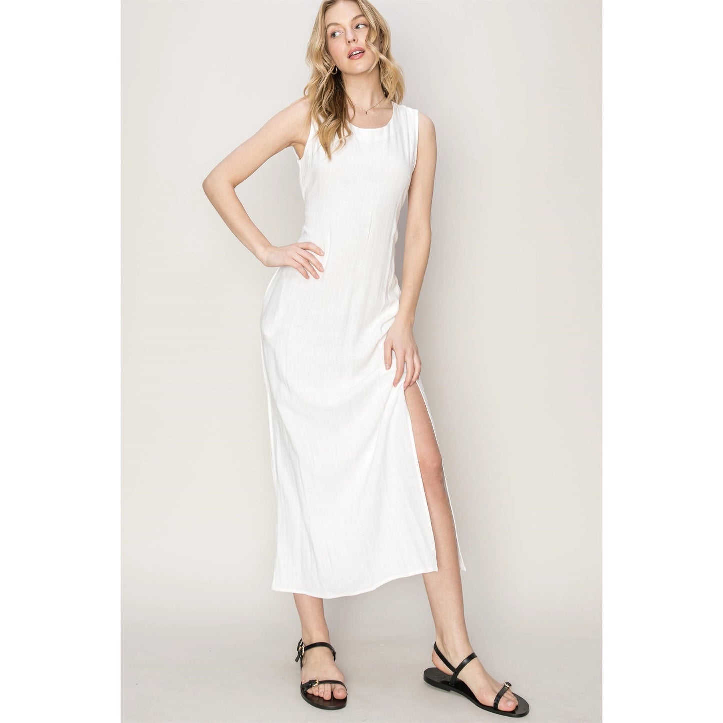 Linen Blended Tie Waist Dress