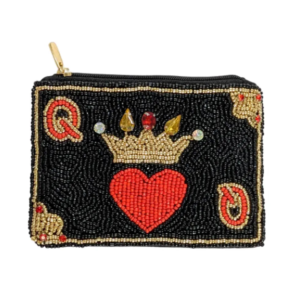 Queen of Hearts Beaded Coin Purse