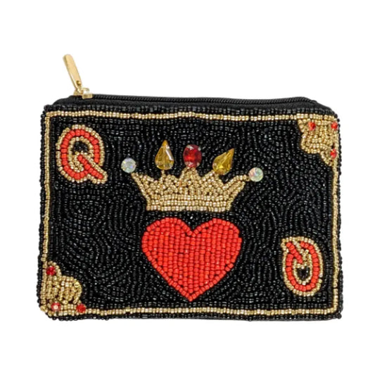 Queen of Hearts Beaded Coin Purse