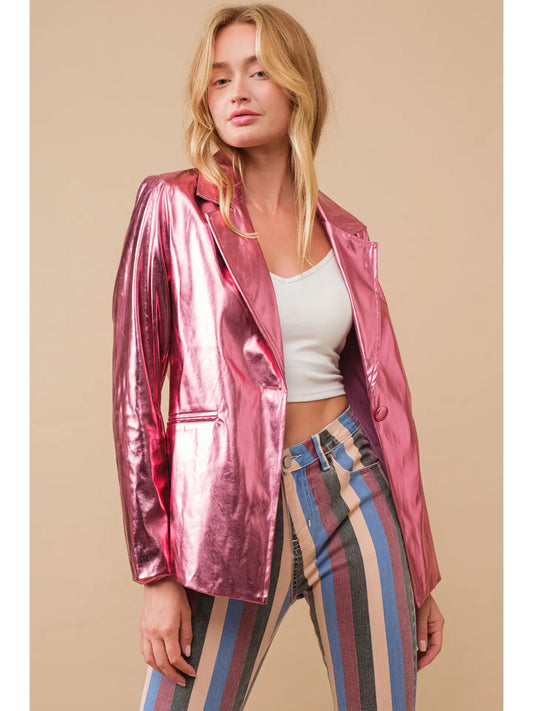 Pink Metallic Blazer Jacket