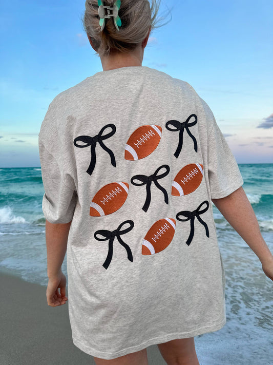 Coquette Bow Football Game Day Embroider Tee