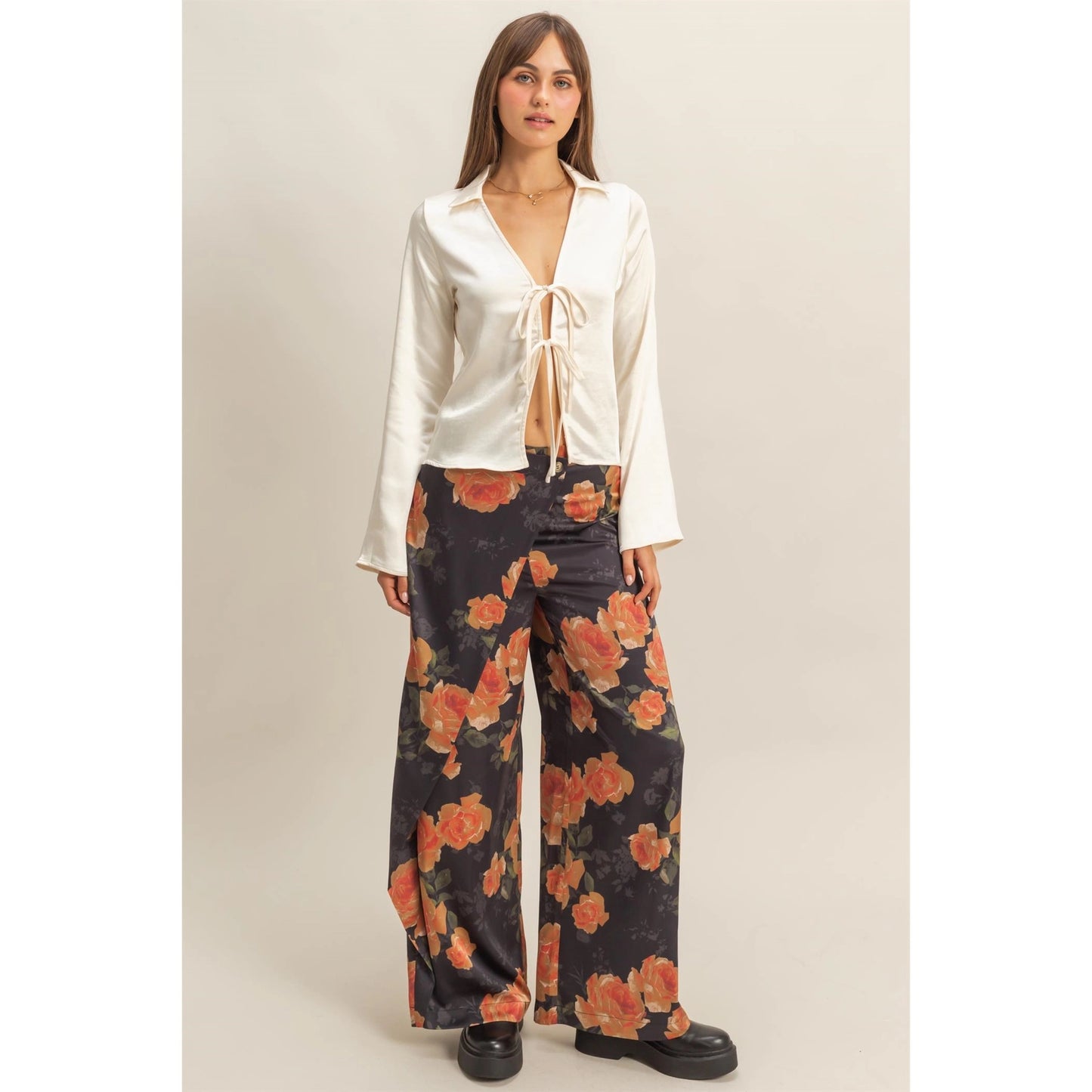 Chic Satin Tie-Front Blouse