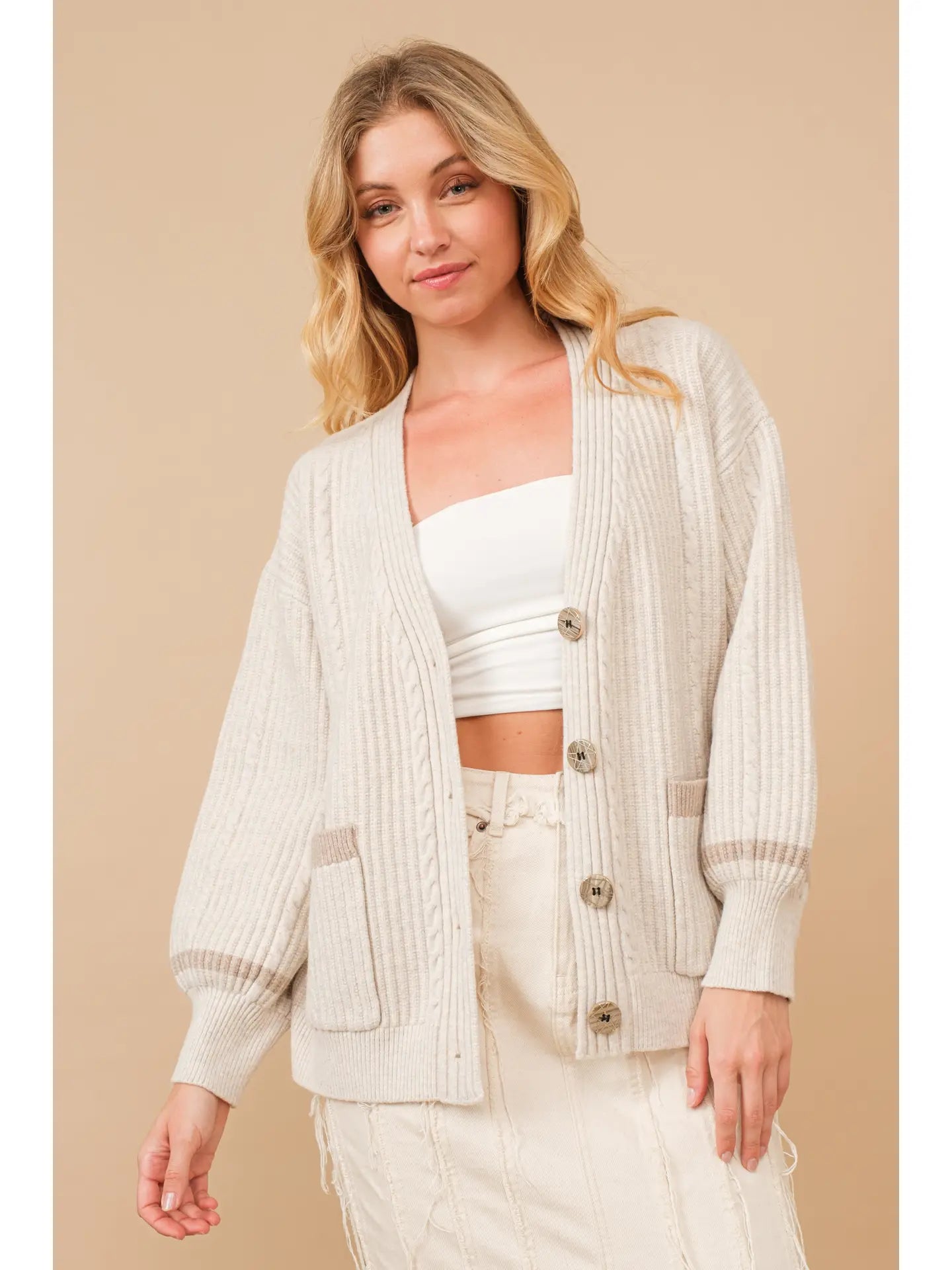 Cable Knit Button Up Detail Sweater Cardigan