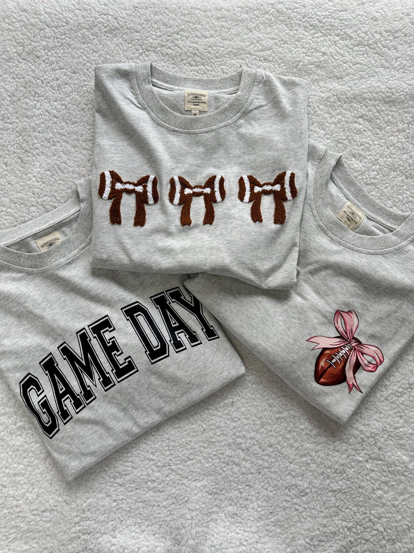 Coquette Bow Football Game Day Embroider Tee