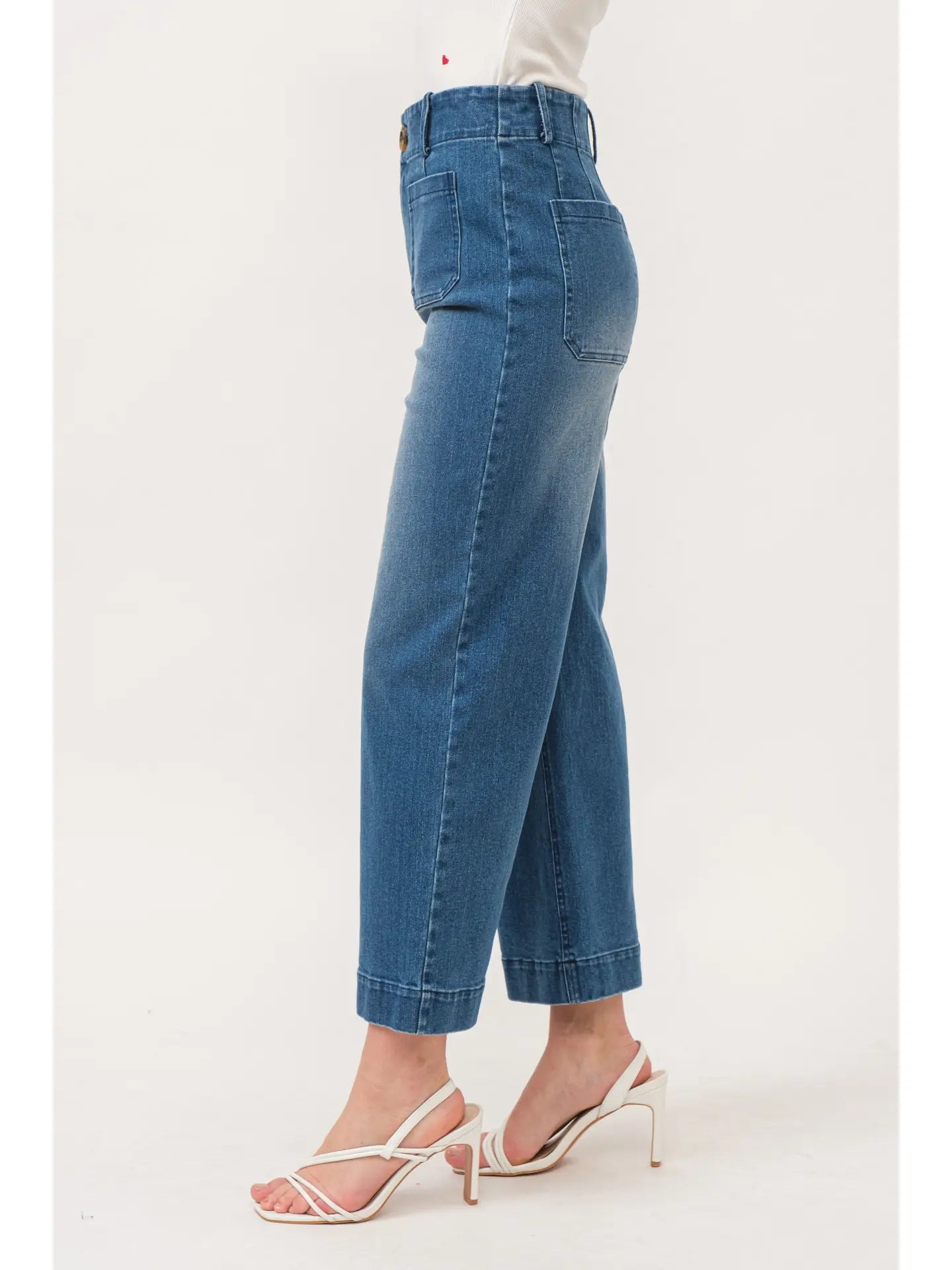 Patched Pockets Cropped Denim Pants