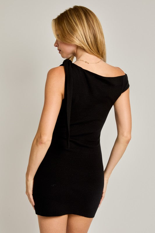 Black Sweater Dress Side Bow