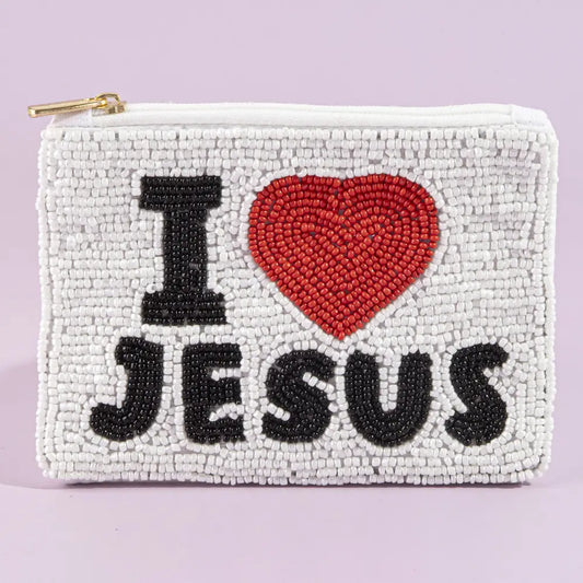 I Love Jesus Beaded Coin Purse