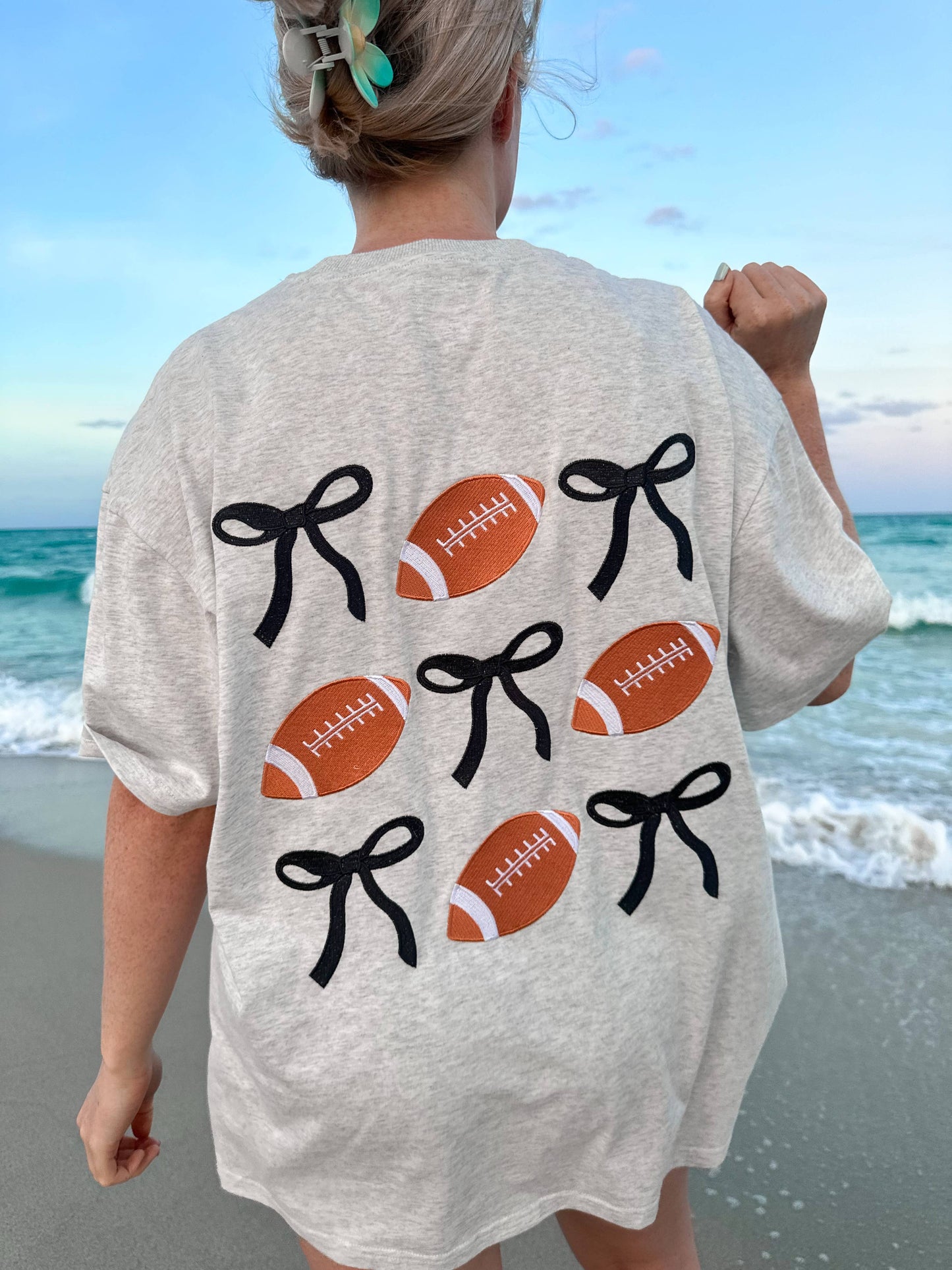 Coquette Bow Football Game Day Embroider Tee