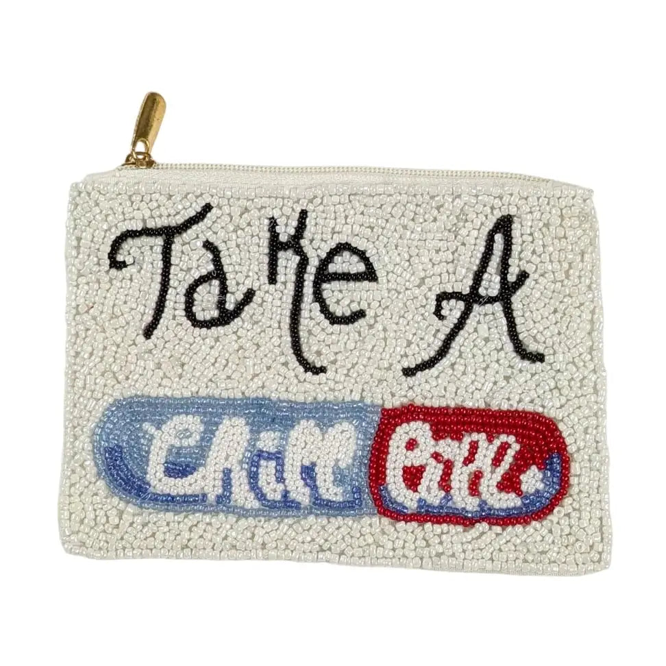 Take A Chill Pill Beaded Coin Purse