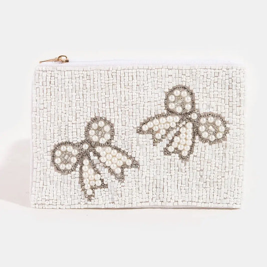 Rhinestone & Pearl Bows beaded coin purse
