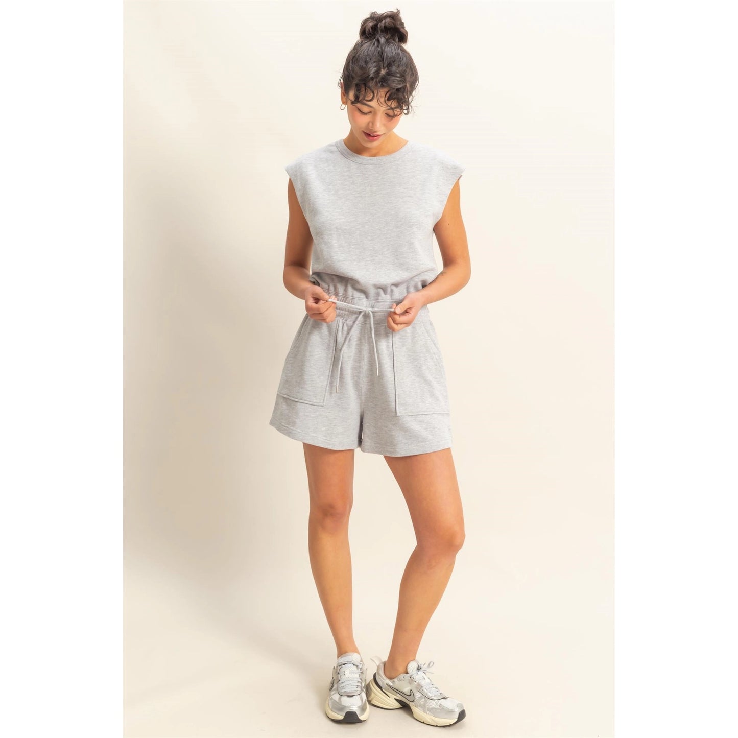 Sleeveless Drawstring Waist Romper