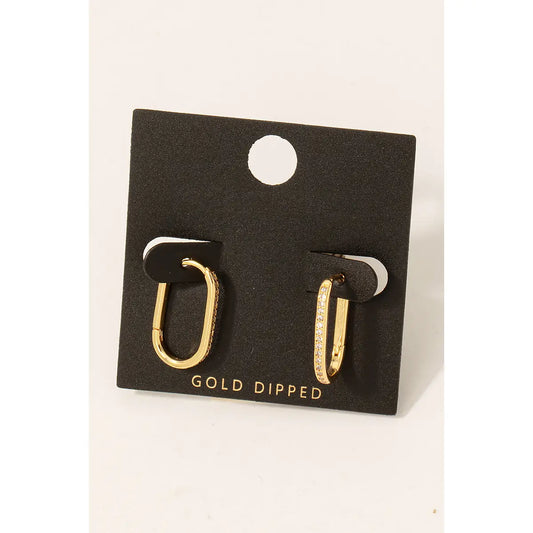 Gold Dipped Cz Pave Edge Oval Hoop Earrings