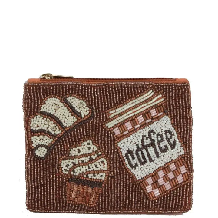 Coffee beaded coin purse