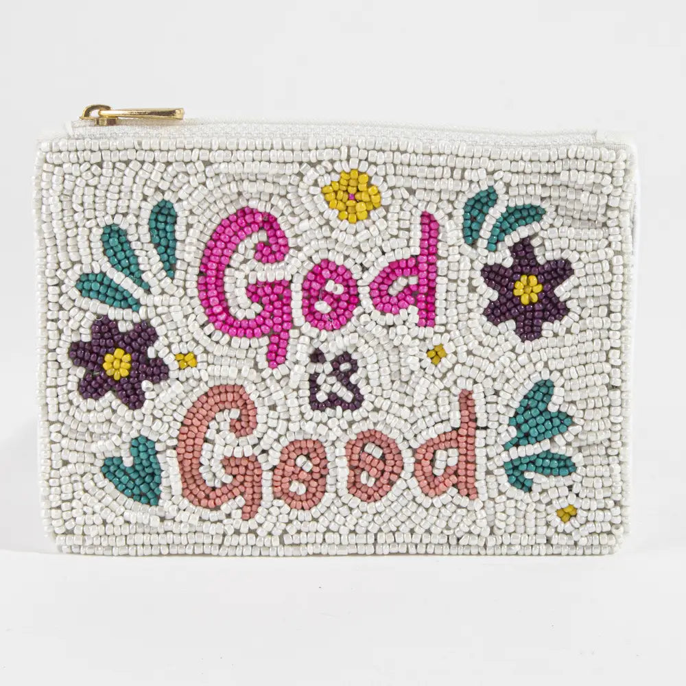 God Is Good Floral Beaded Coin Purse