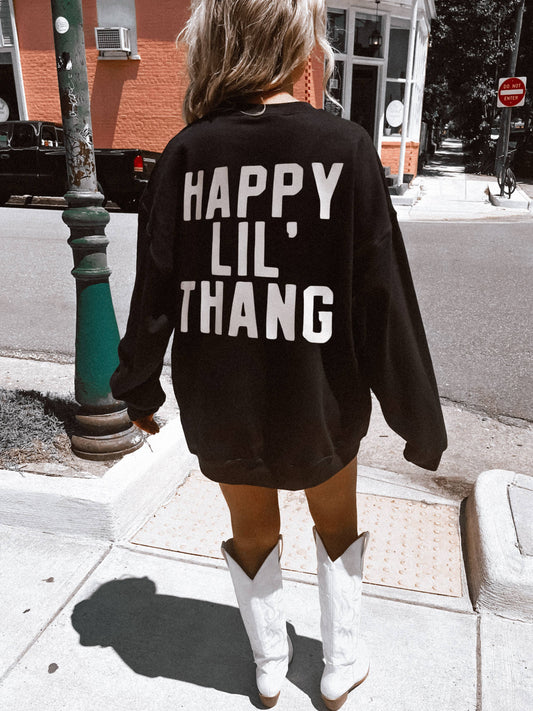 Happy Lil Thang Graphic Womens Sweatshirt - Black