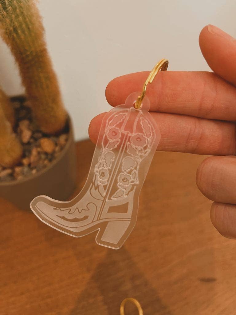 Floral Rose Cowboy Boot Western Keychain Jewelry