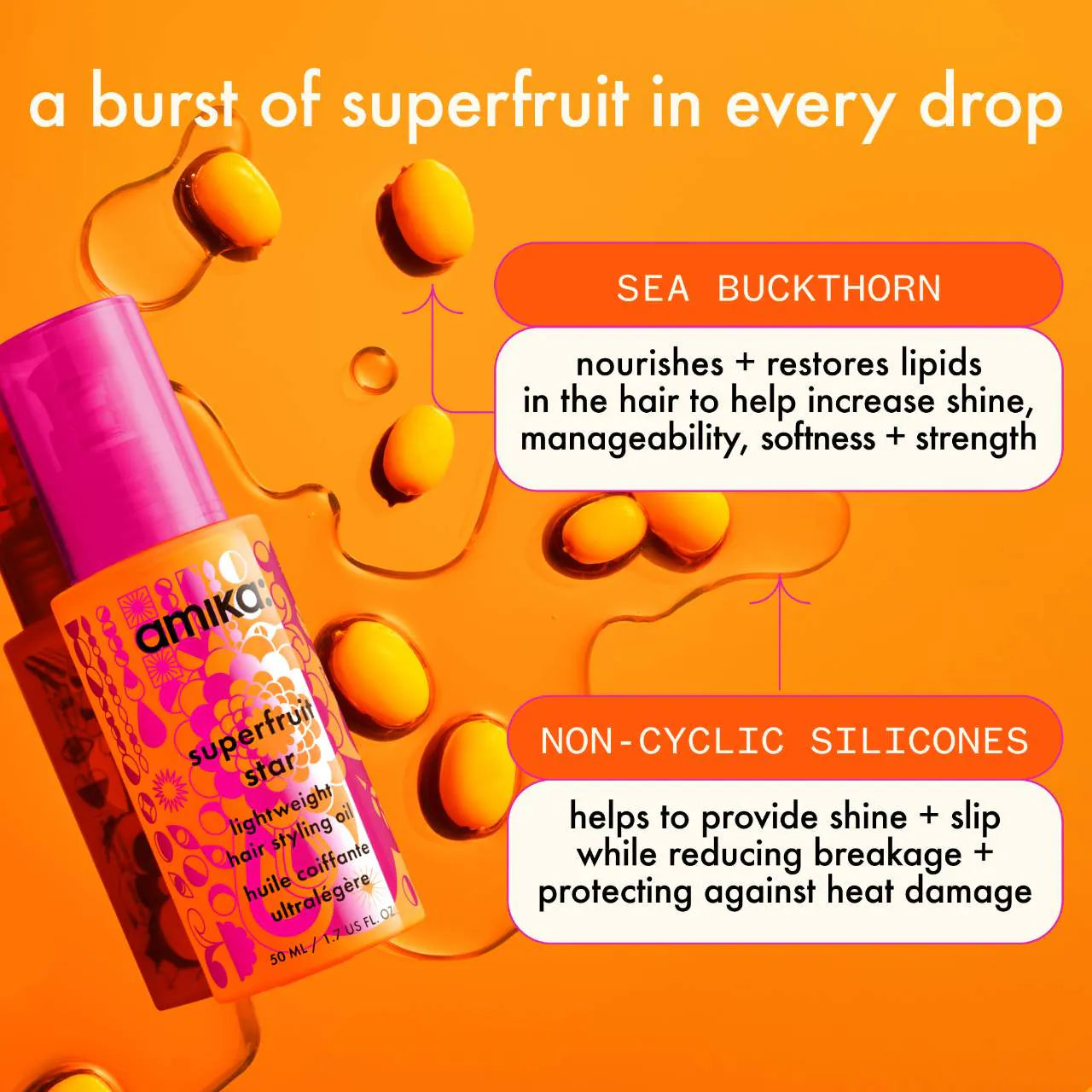 superfruit star lightweight hair styling oil 1.7 oz /  1.7 ml - amika